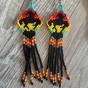 Beaded Fringe Earrings Turquoise Sunset Boho Western Cowgirl NWOT